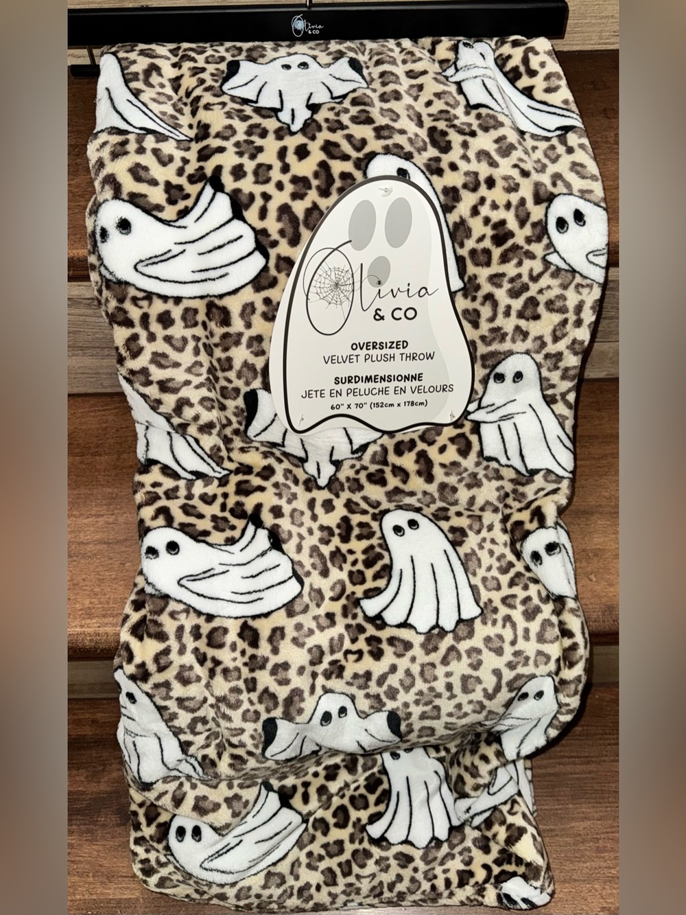 🥰 Oversized Velvet Plush Throw - Leopard Ghost 👻 Print, Brown by Olivia & Co